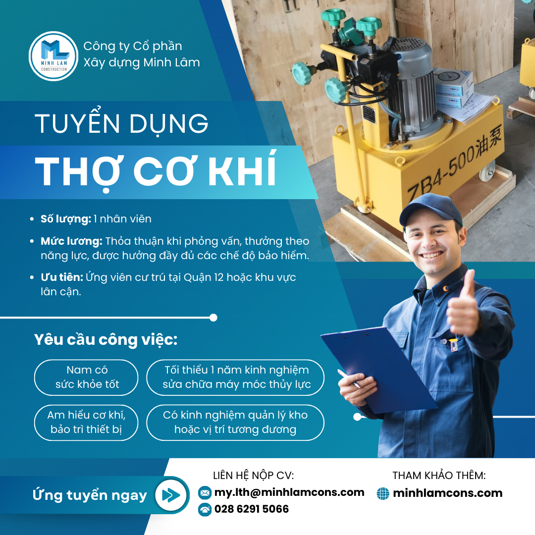 Tuyển dụng Thợ cơ khí
