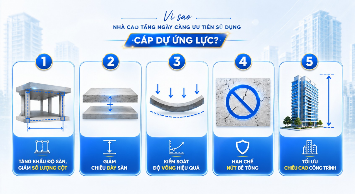 Vì sao nhà cao tầng sử dụng cáp dự ứng lực