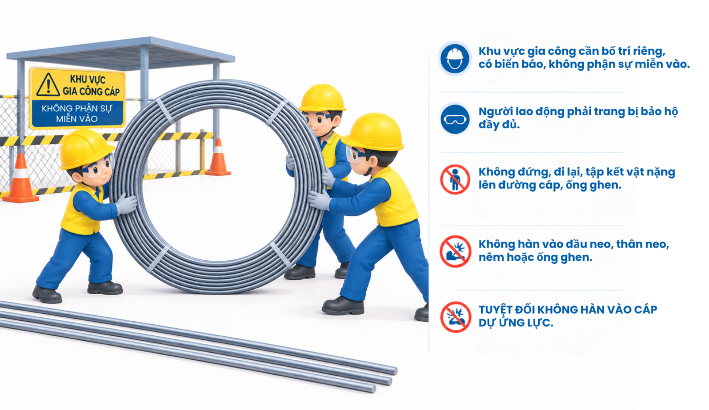 An toàn lao động khi gia công và lắp đặt cáp